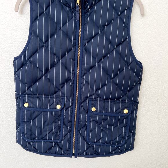[J. Crew] Navy Blue Excursion Vest Striped Quilted Down Filled Puffer Vest Sz XS - Picture 7 of 10